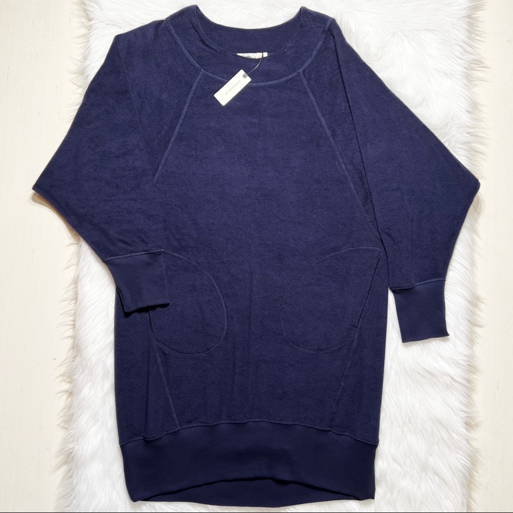 SOLD-NWT Anthropologie Slouchy Navy Blue Terry Sweatshirt Dolman Cocoon Dress - Picture 8 of 11